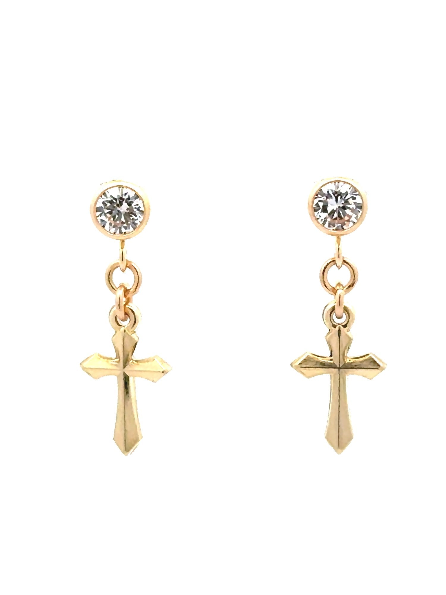 14K Gold Dangle Cross Earrings with Cubic Zirconia Studs - LeSilveStone