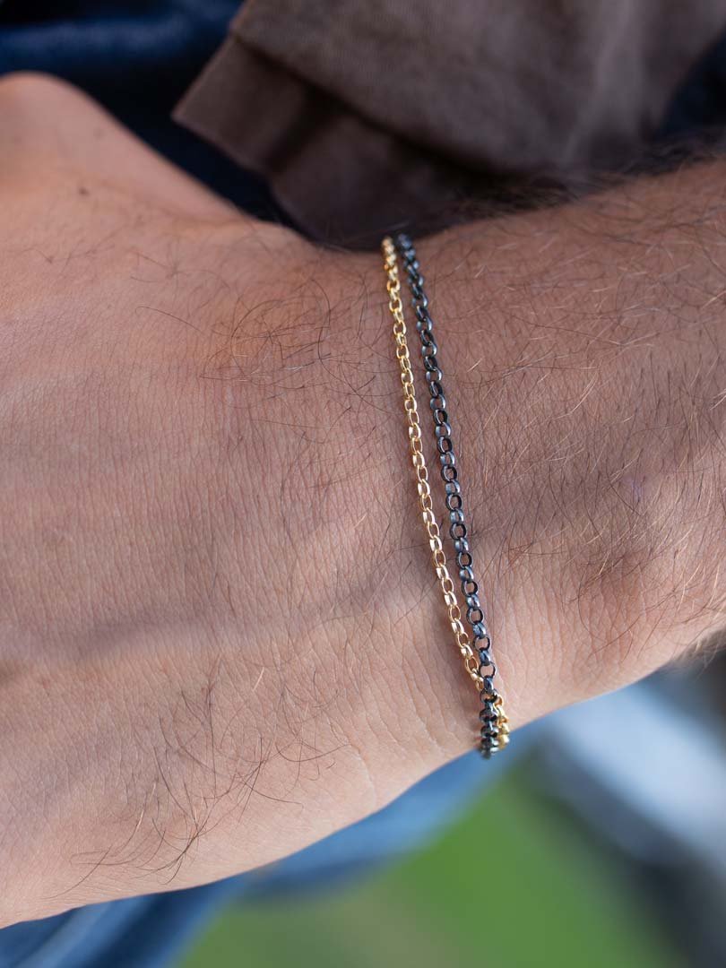 Classic Rolo Double Chain Black and Gold Bracelet - LeSilveStone