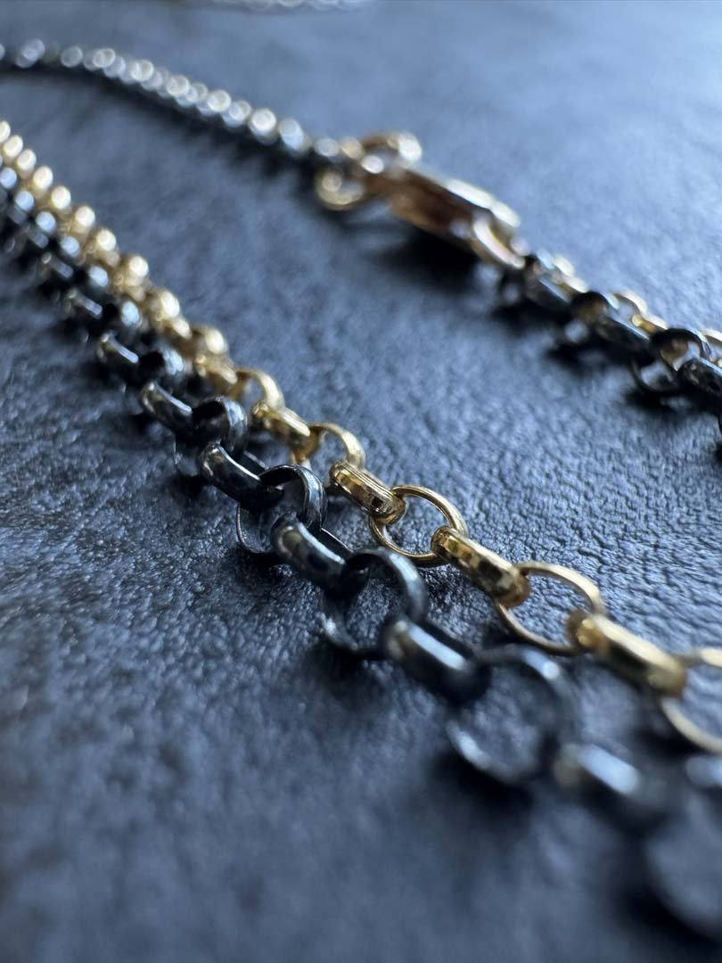 Classic Rolo Double Chain Black and Gold Bracelet - LeSilveStone