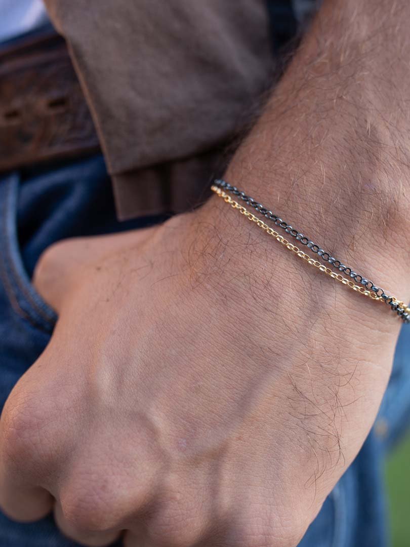 Classic Rolo Double Chain Black and Gold Bracelet - LeSilveStone