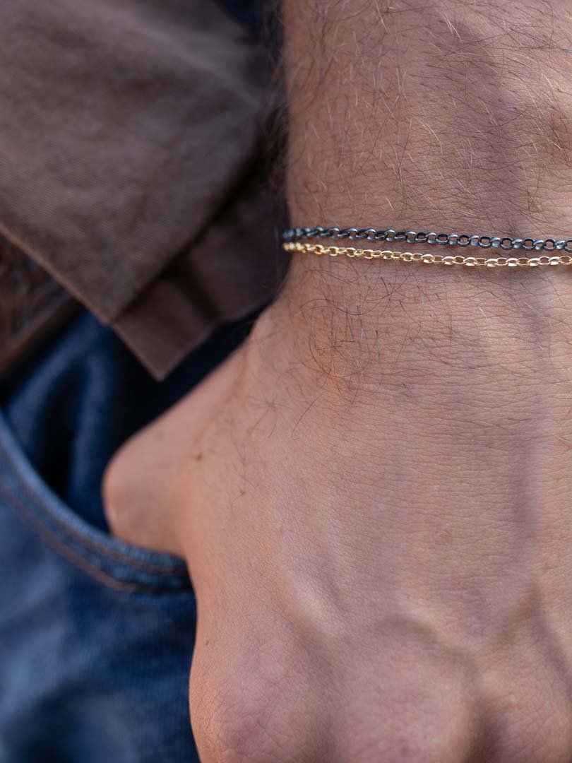 Classic Rolo Double Chain Black and Gold Bracelet - LeSilveStone