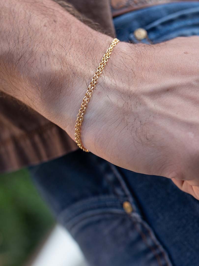 Classic Rolo Double Chain Bracelet in Gold - LeSilveStone
