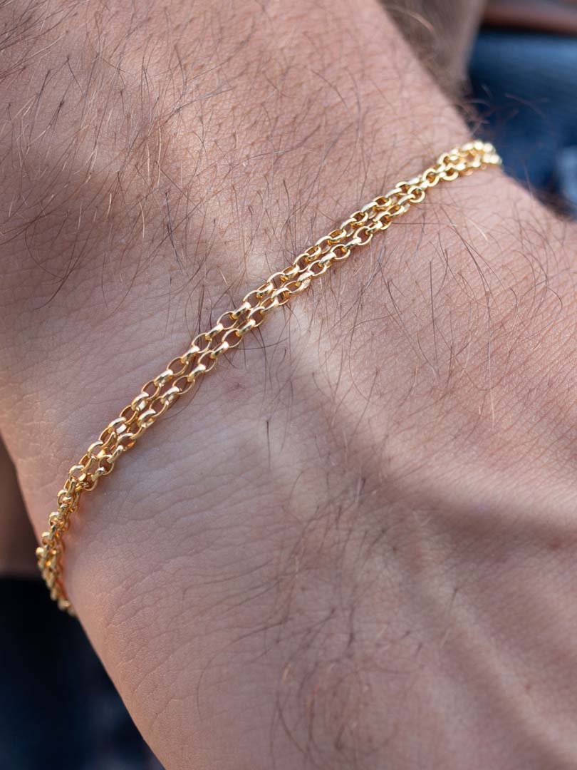 Classic Rolo Double Chain Bracelet in Gold - LeSilveStone