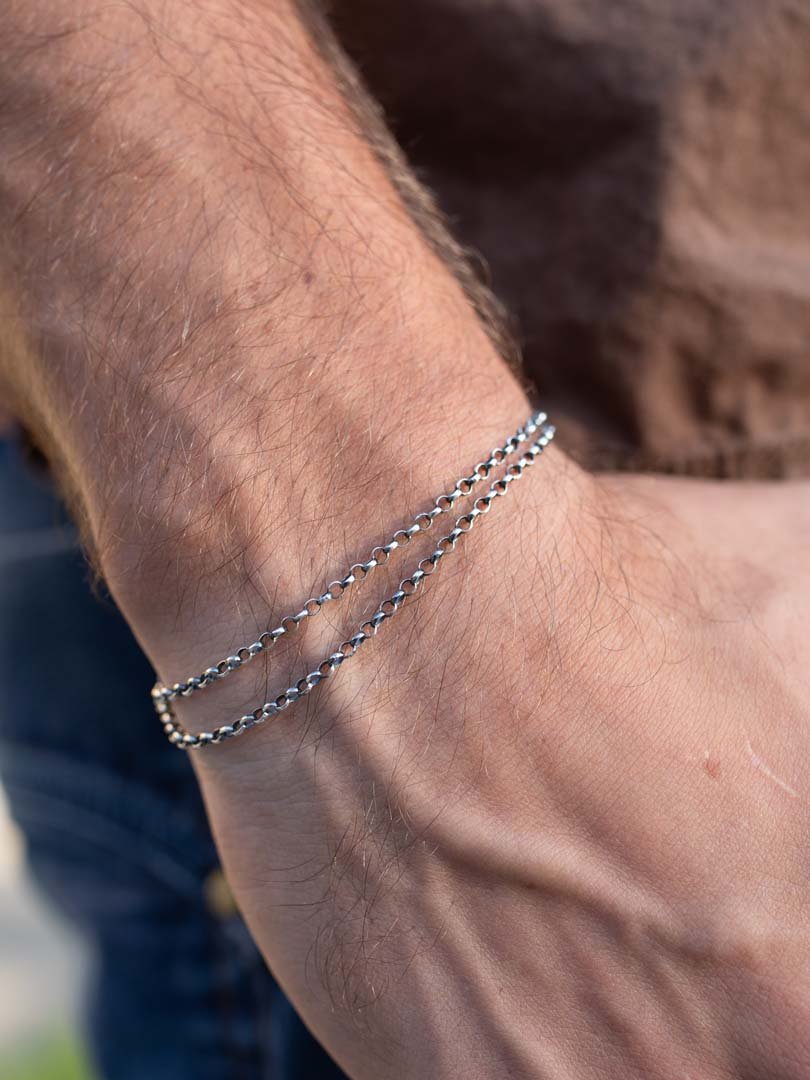 Classic Rolo Double Chain Bracelet in Sterling Silver - LeSilveStone
