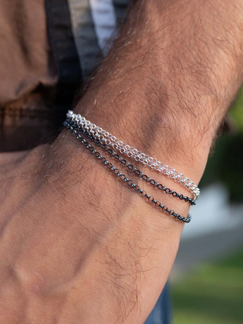 Classic Rolo Double Chain Bracelet in Sterling Silver - LeSilveStone