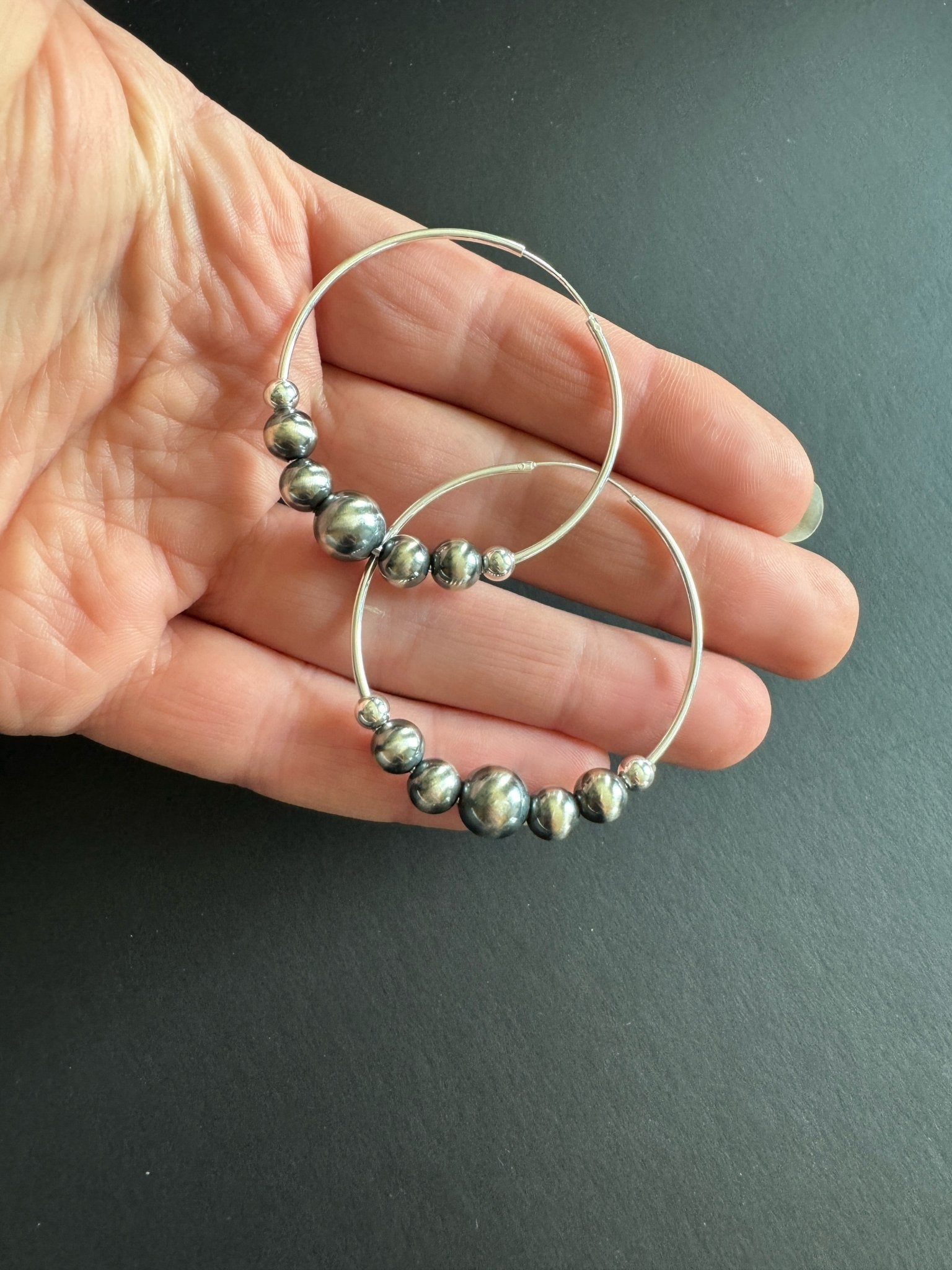 Floating Navajo Pearl Style Hoop Earrings, 40 mm - LeSilveStone