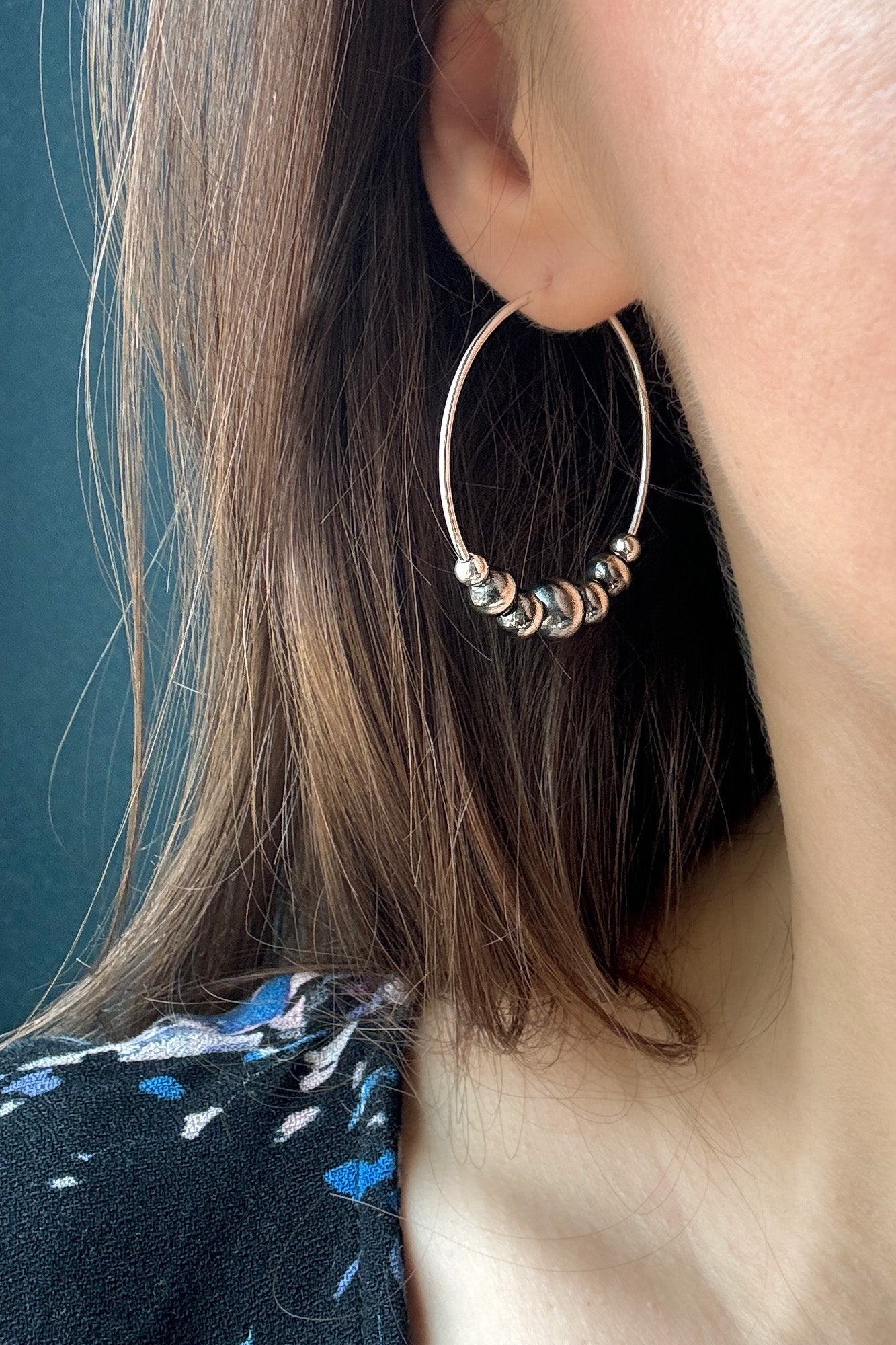 Floating Navajo Pearl Style Hoop Earrings, 40 mm - LeSilveStone