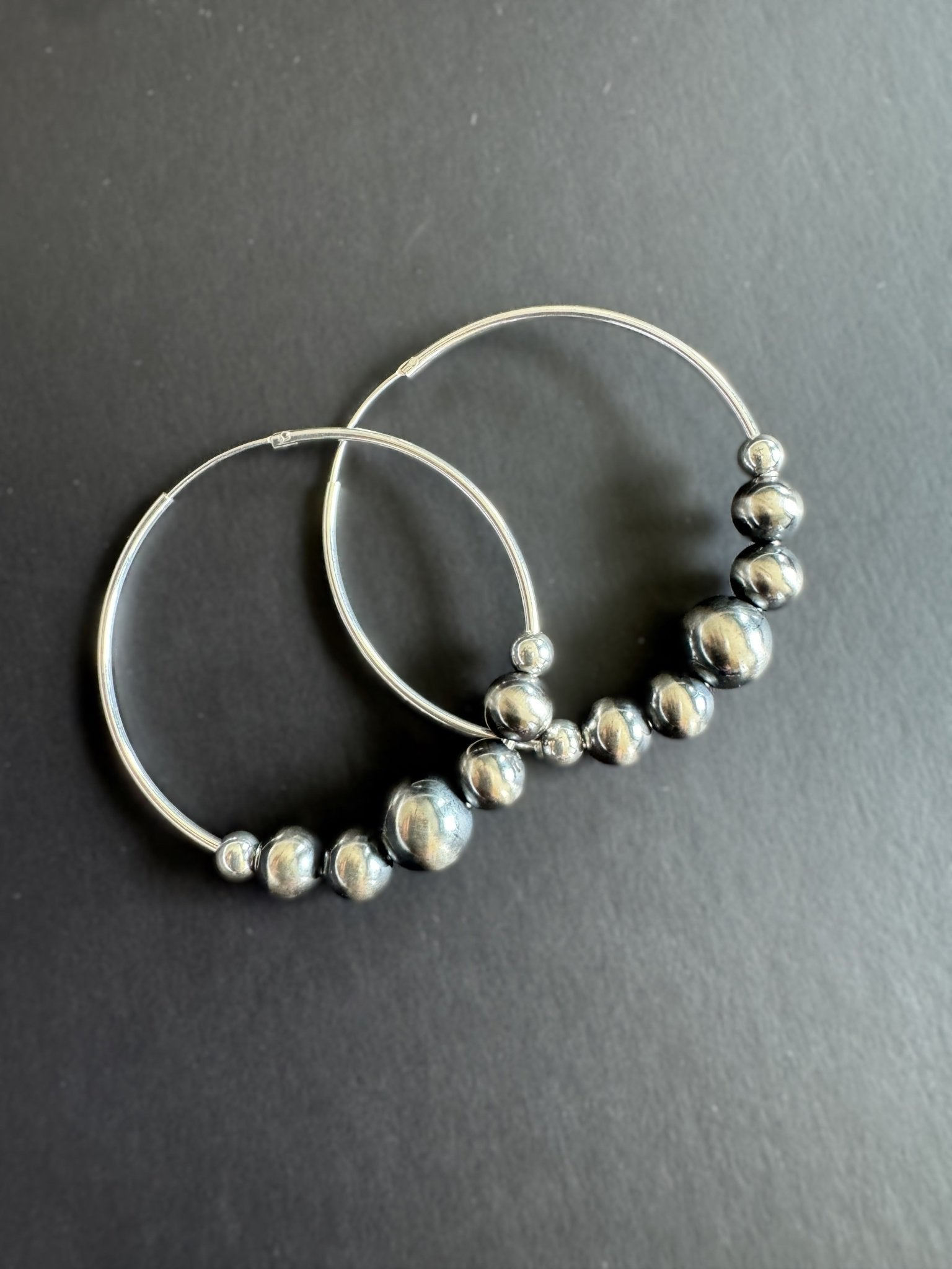Floating Navajo Pearl Style Hoop Earrings, 40 mm - LeSilveStone