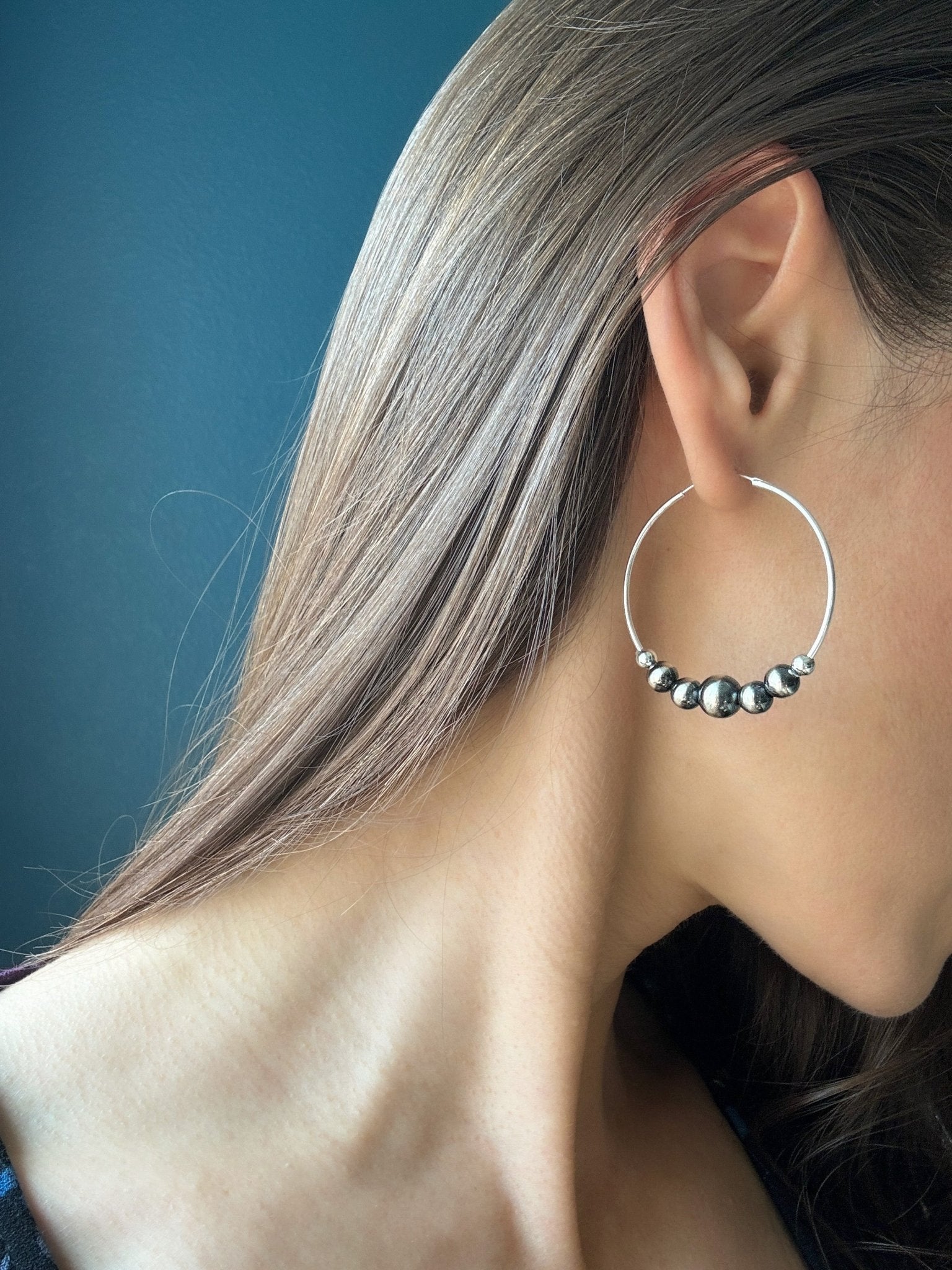 Floating Navajo Pearl Style Hoop Earrings, 40 mm - LeSilveStone