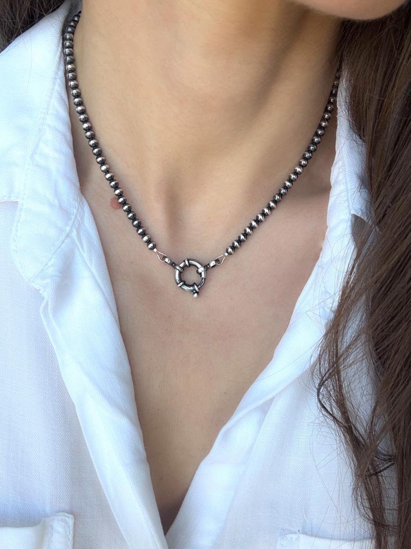 Large Spring Ring Navajo Pearl Style Necklace - LeSilveStone