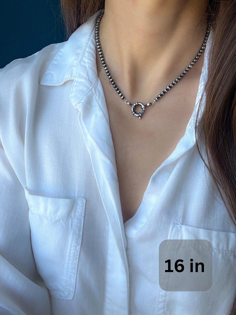 Large Spring Ring Navajo Pearl Style Necklace - LeSilveStone