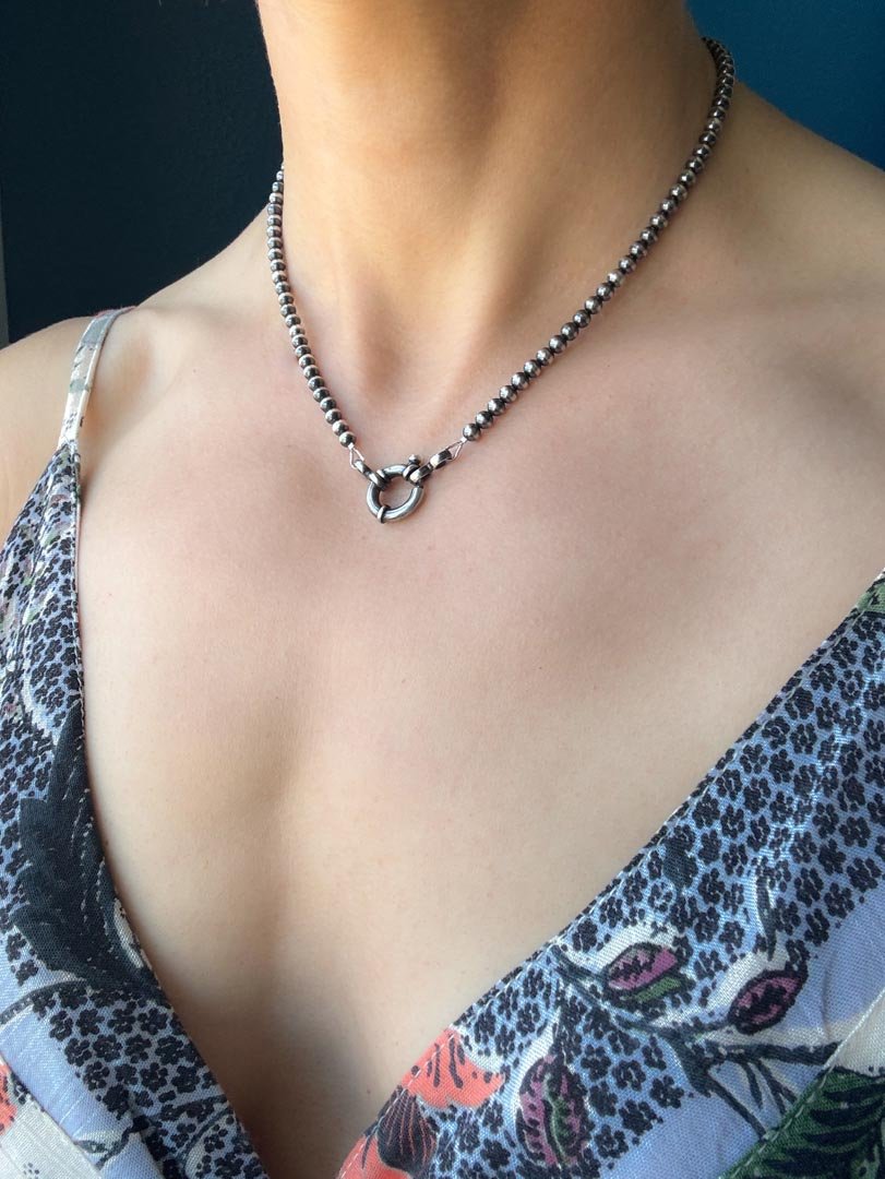 Large Spring Ring Navajo Pearl Style Necklace - LeSilveStone