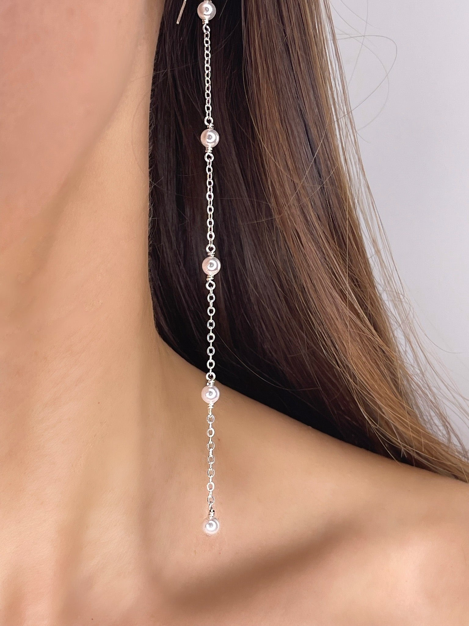 Long Beaded Pearl Drop Earrings - LeSilveStone