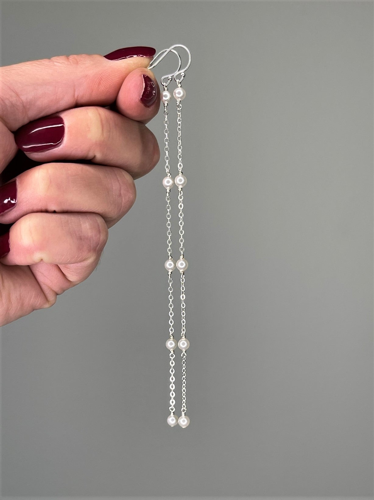 Long Beaded Pearl Drop Earrings - LeSilveStone