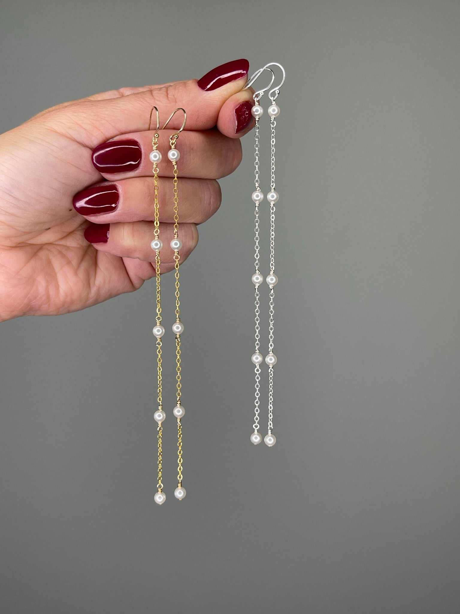 Long Beaded Pearl Drop Earrings - LeSilveStone