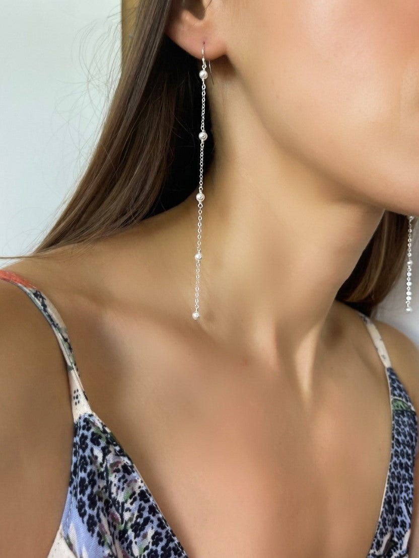 Long Beaded Pearl Drop Earrings - LeSilveStone