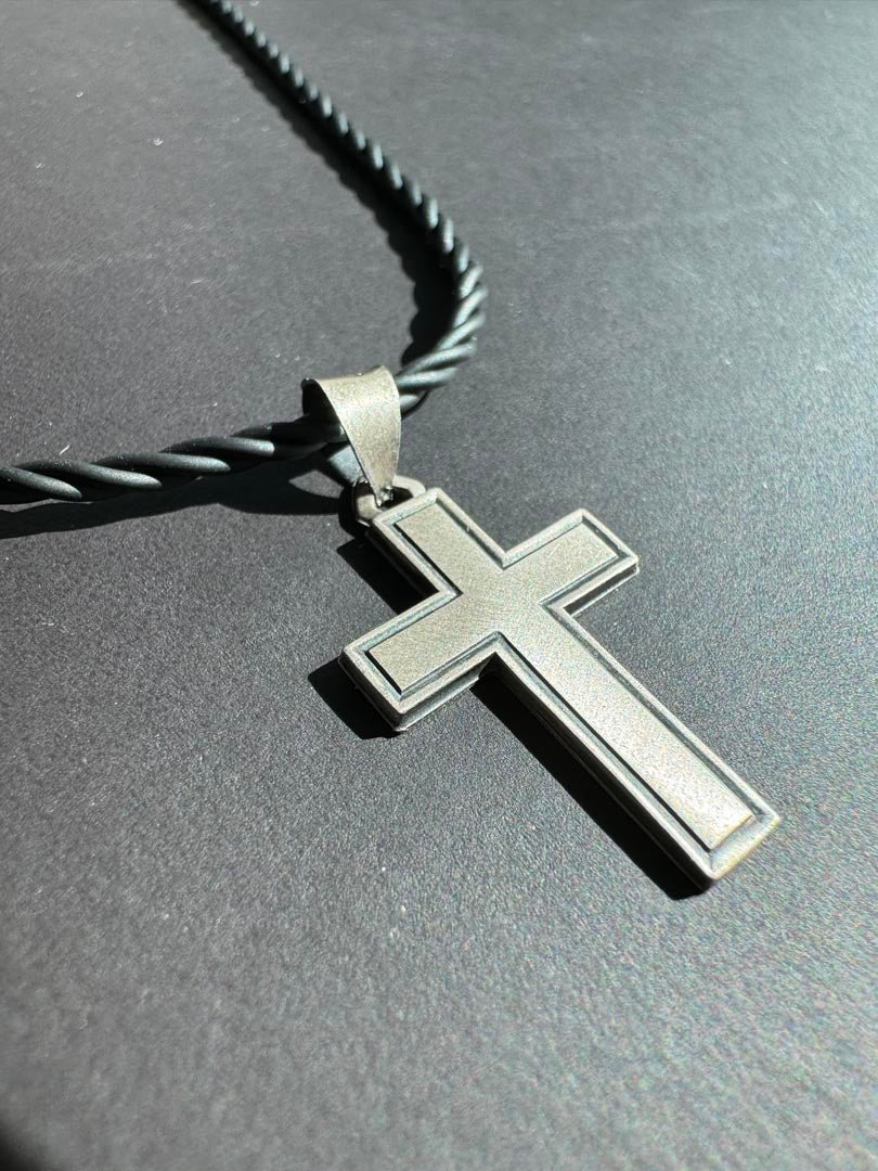 Matte Cross Sterling Silver Black Cord Necklace - LeSilveStone