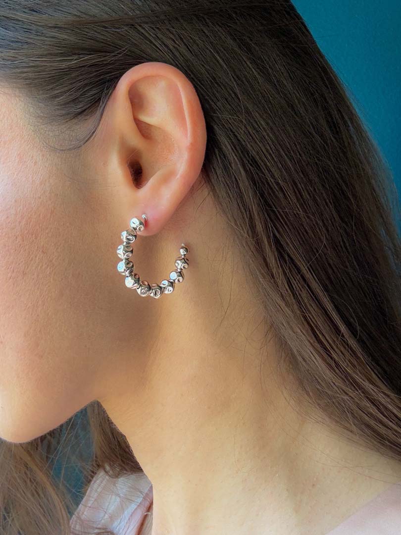 Medium Baroque Bead Chunky Hoop Earrings - LeSilveStone