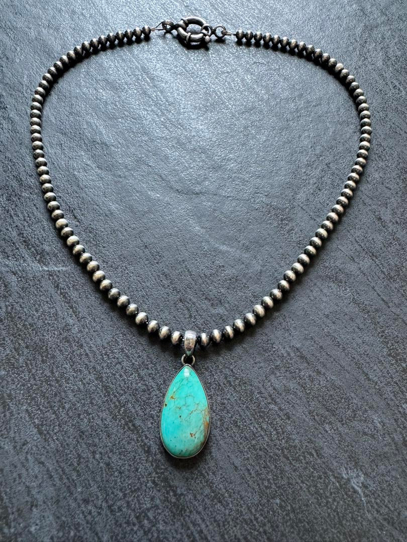 Medium Teardrop Kingman Turquoise Necklace - LeSilveStone