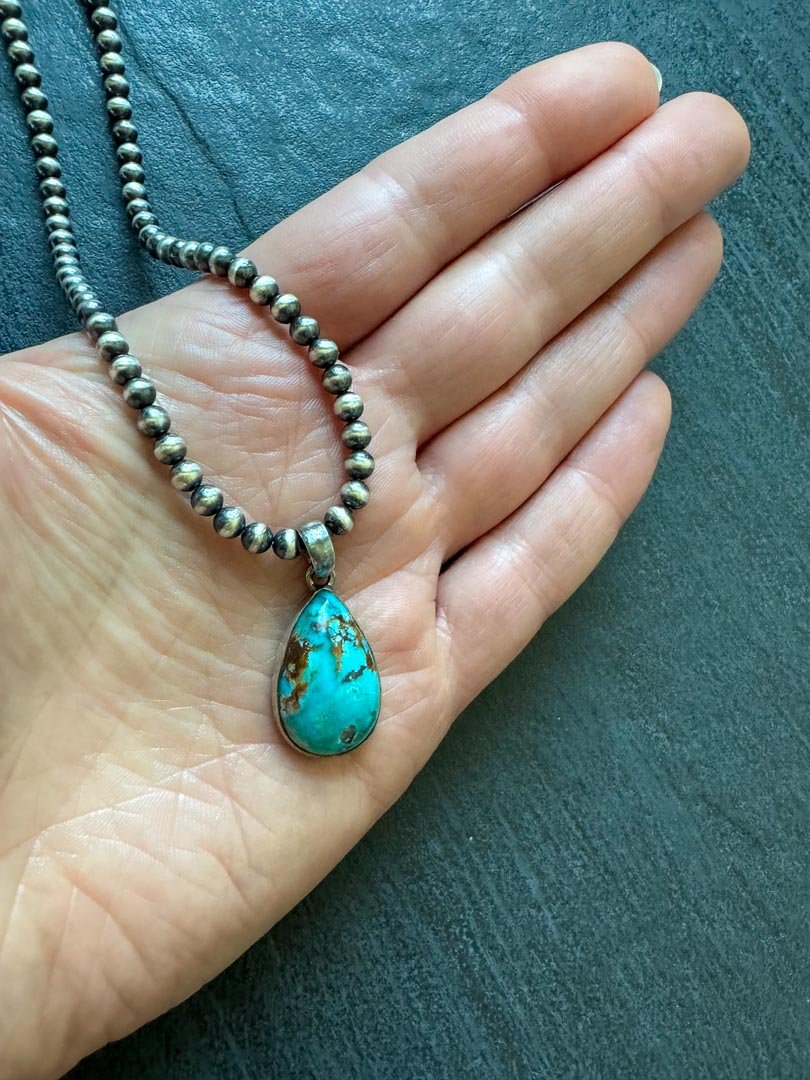 Medium Teardrop Kingman Turquoise Necklace - LeSilveStone