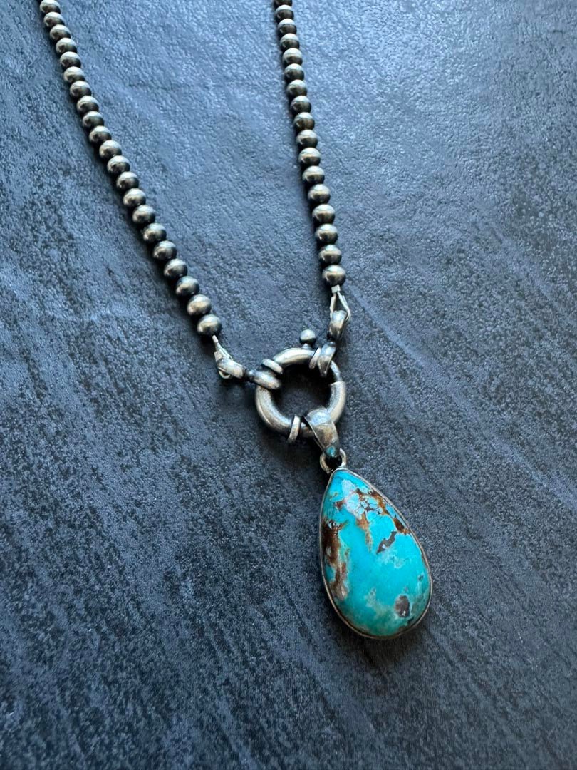 Medium Teardrop Kingman Turquoise Necklace - LeSilveStone
