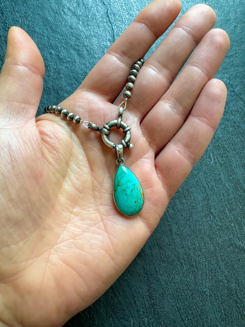 Medium Teardrop Kingman Turquoise Necklace - LeSilveStone
