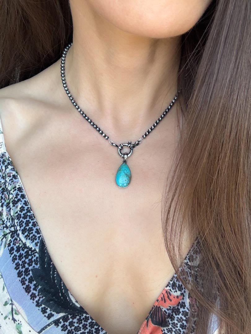Medium Teardrop Kingman Turquoise Necklace - LeSilveStone