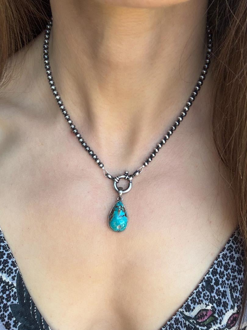 Medium Teardrop Kingman Turquoise Necklace - LeSilveStone
