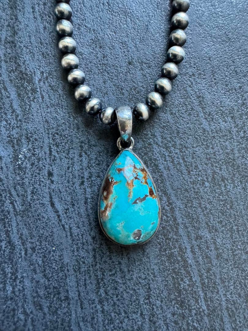 Medium Teardrop Kingman Turquoise Necklace - LeSilveStone