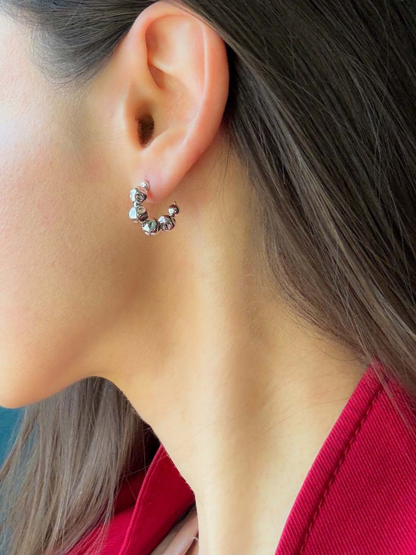 Small Baroque Bead Chunky Hoop Earrings - LeSilveStone