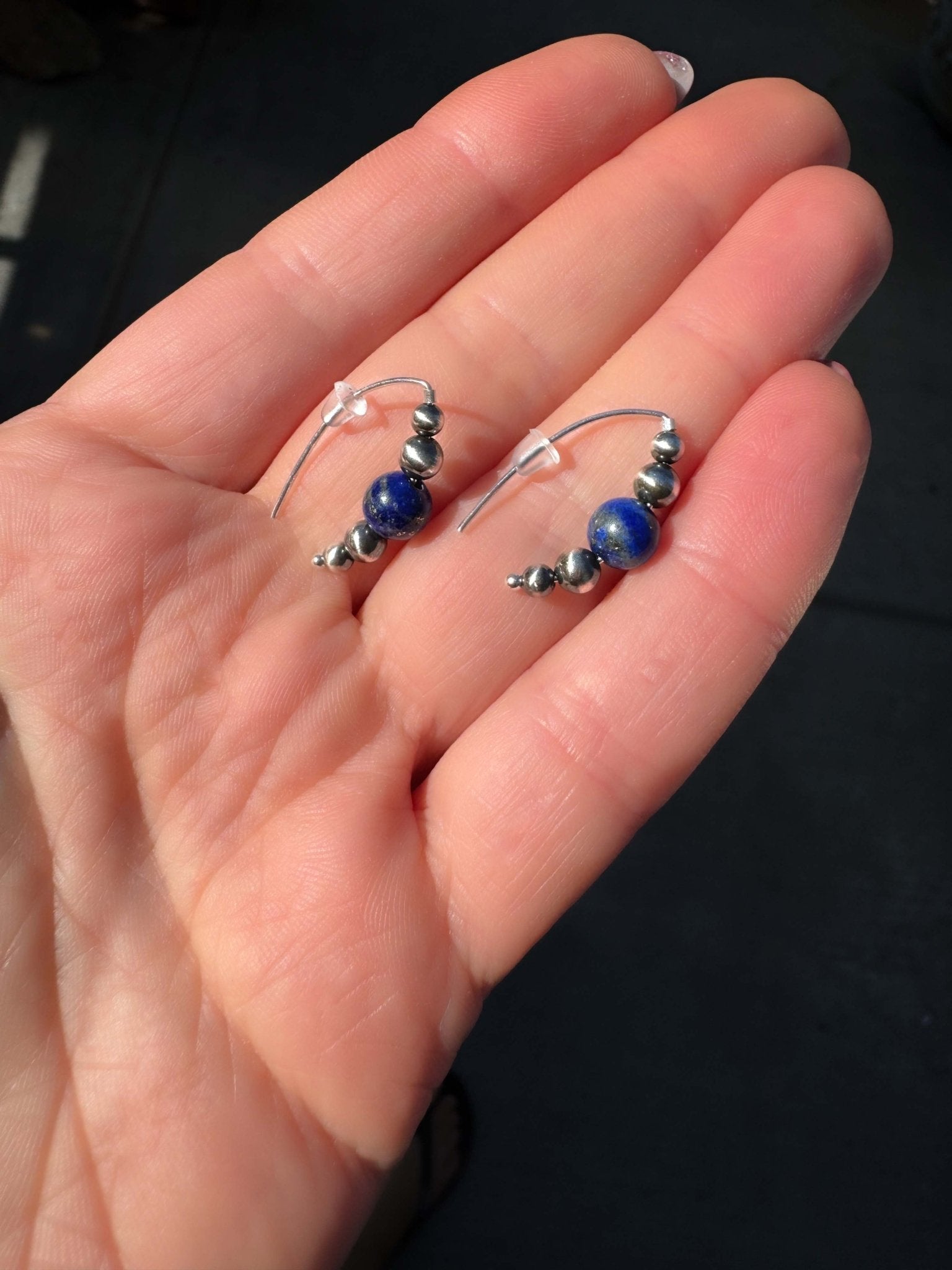 Small Beaded Style Threader Earrings with Lapis Lazuli - LeSilveStone