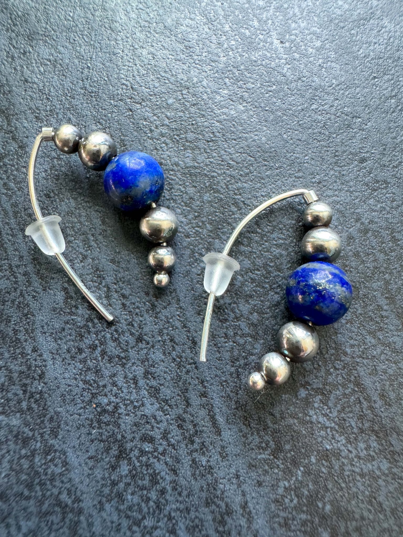 Small Beaded Style Threader Earrings with Lapis Lazuli - LeSilveStone