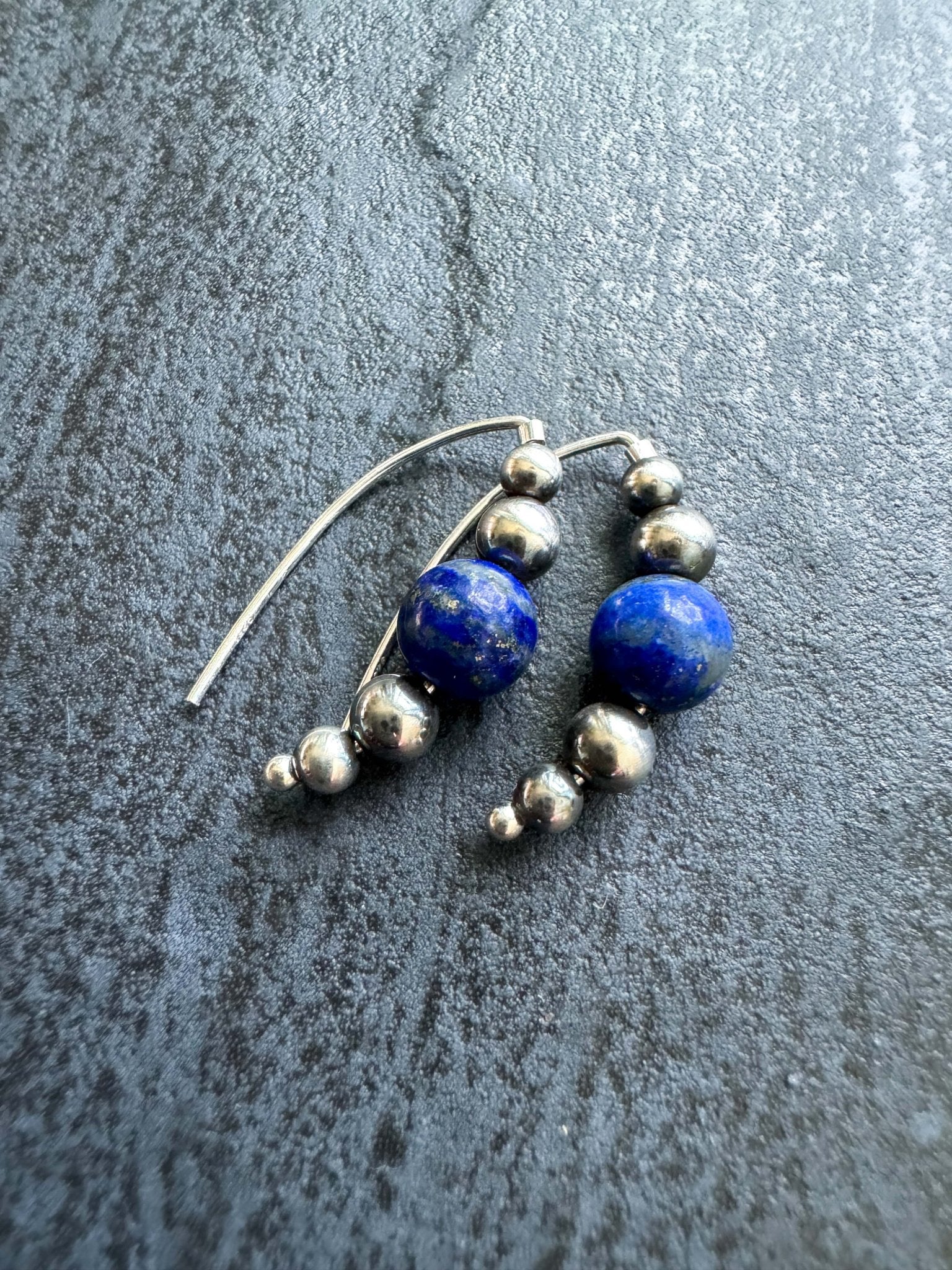 Small Beaded Style Threader Earrings with Lapis Lazuli - LeSilveStone