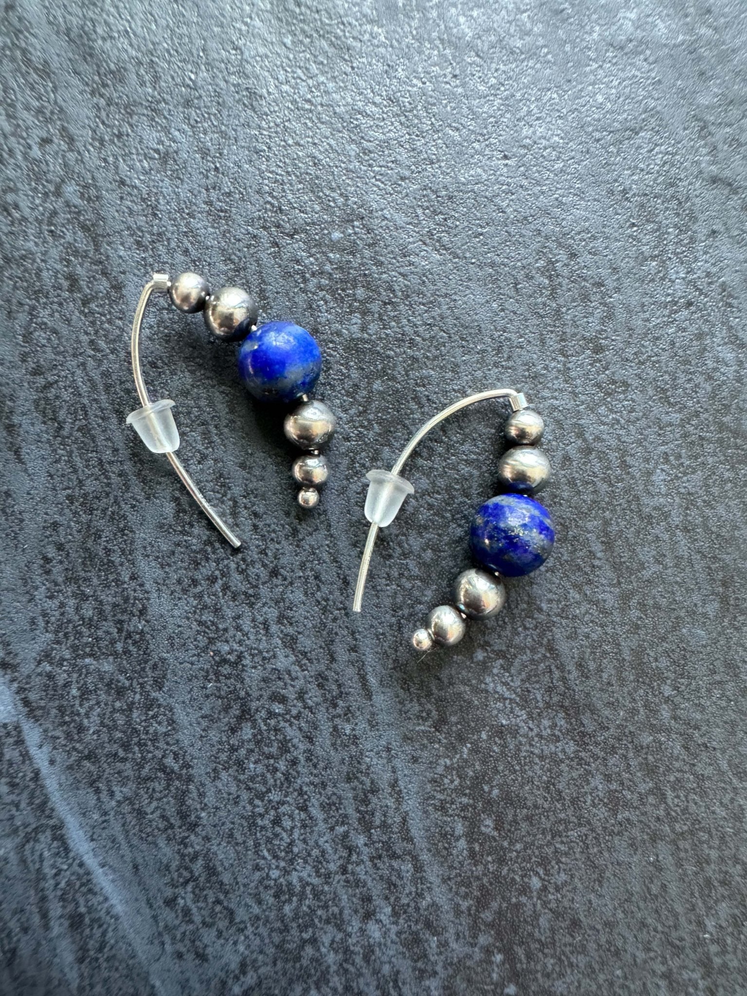 Small Beaded Style Threader Earrings with Lapis Lazuli - LeSilveStone