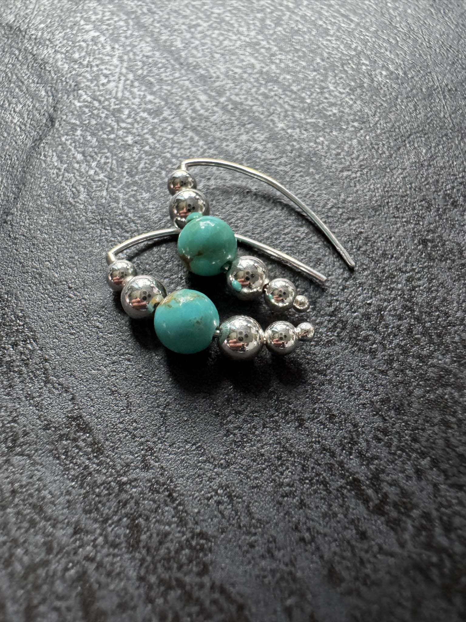 Small Beaded Style Threader Earrings with Turquoise - LeSilveStone