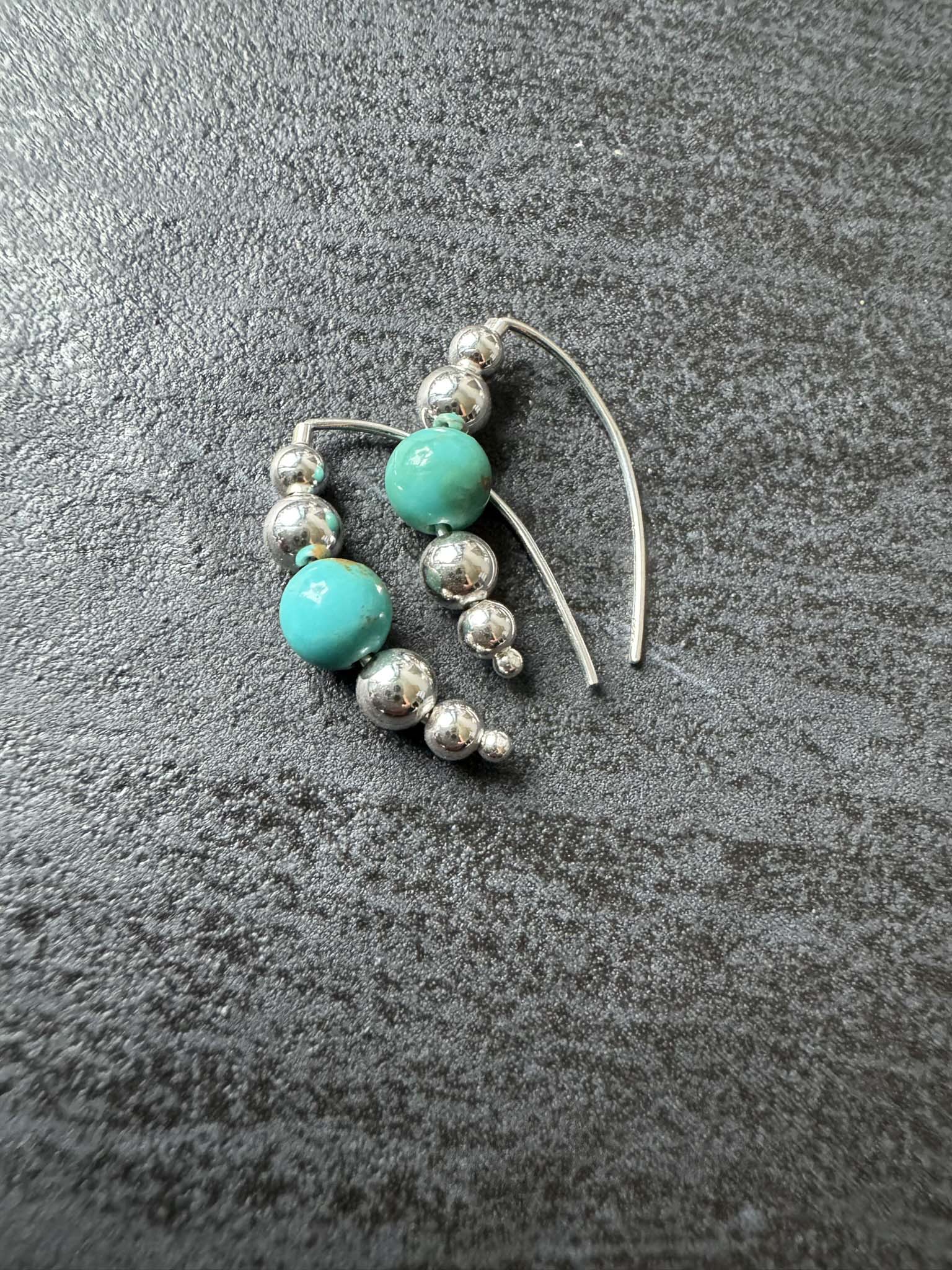 Small Beaded Style Threader Earrings with Turquoise - LeSilveStone
