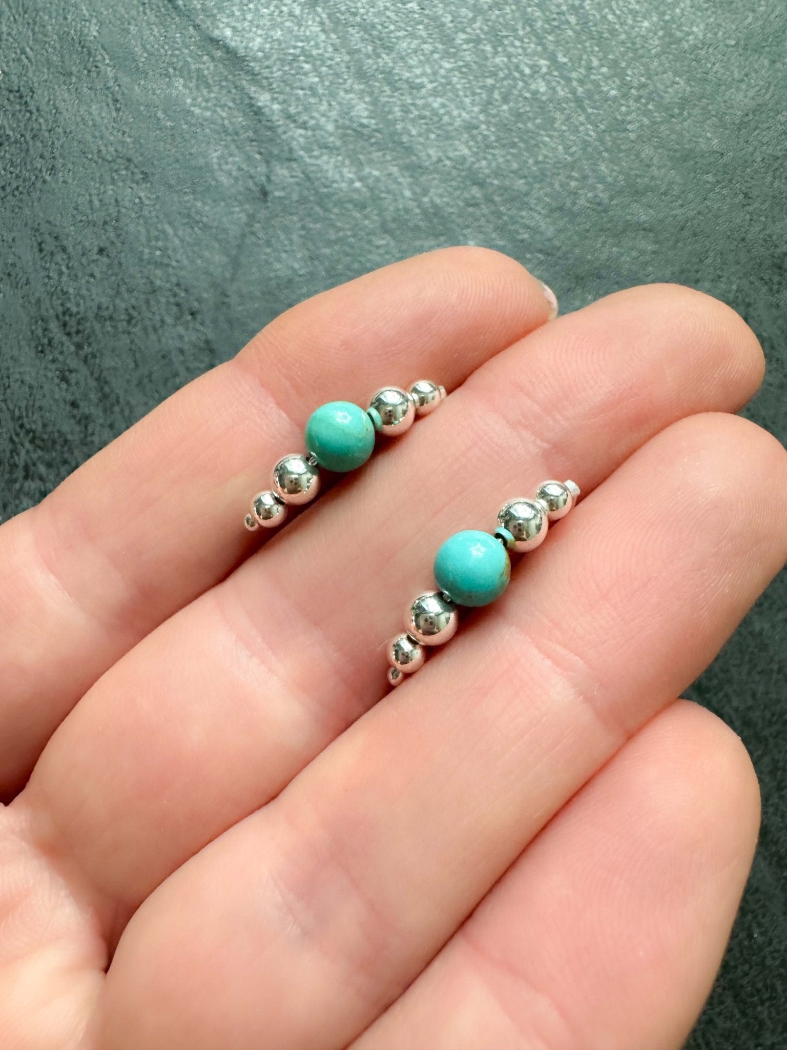 Small Beaded Style Threader Earrings with Turquoise - LeSilveStone