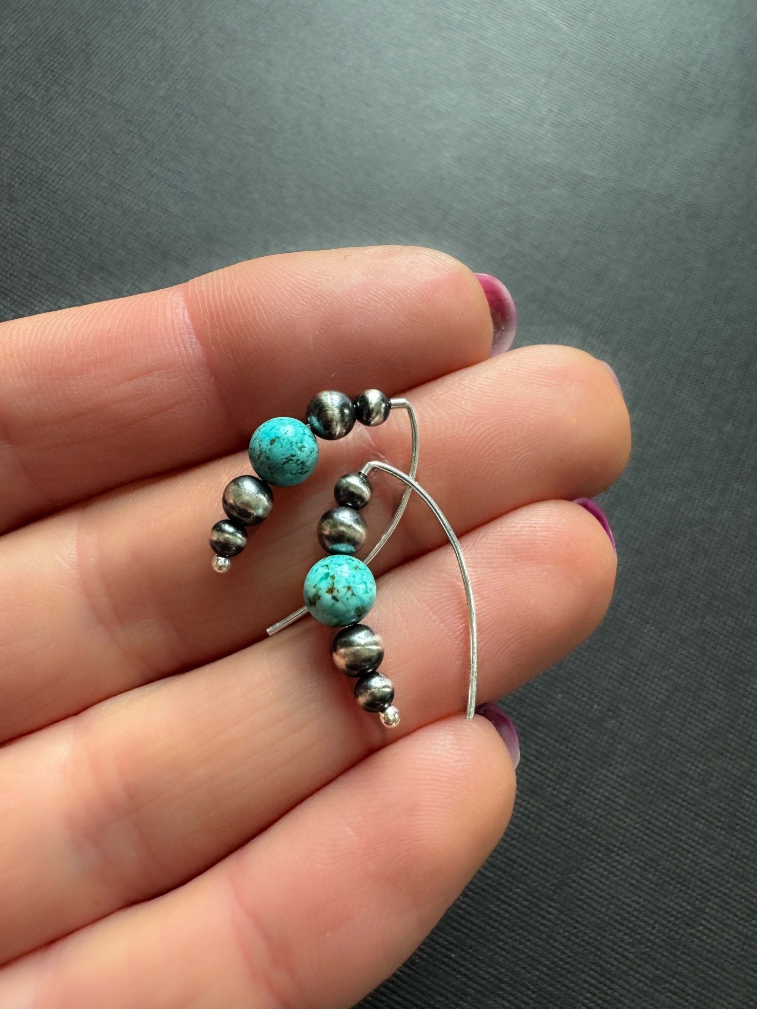 Small Beaded Style Threader Earrings with Turquoise - LeSilveStone