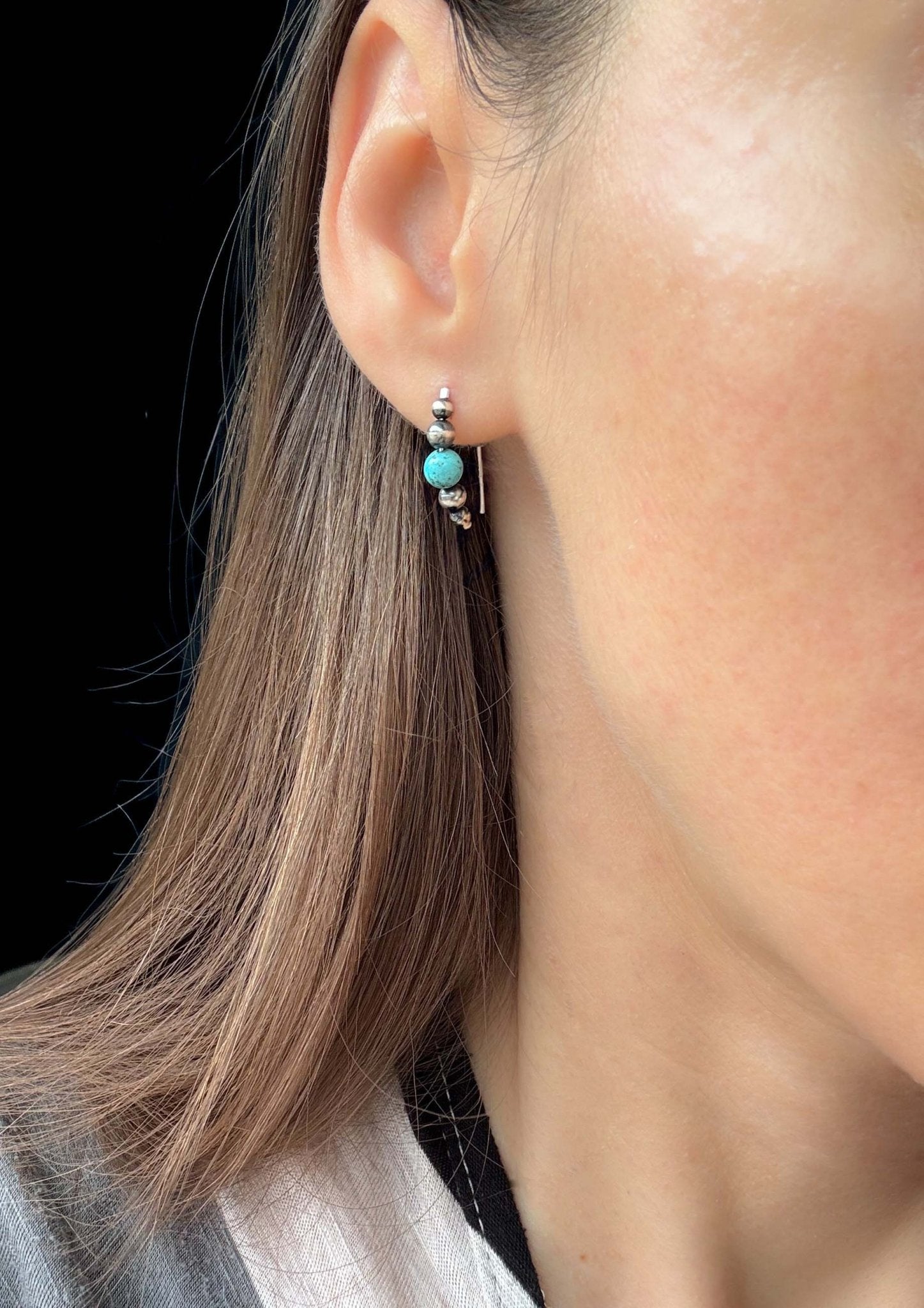 Small Beaded Style Threader Earrings with Turquoise - LeSilveStone