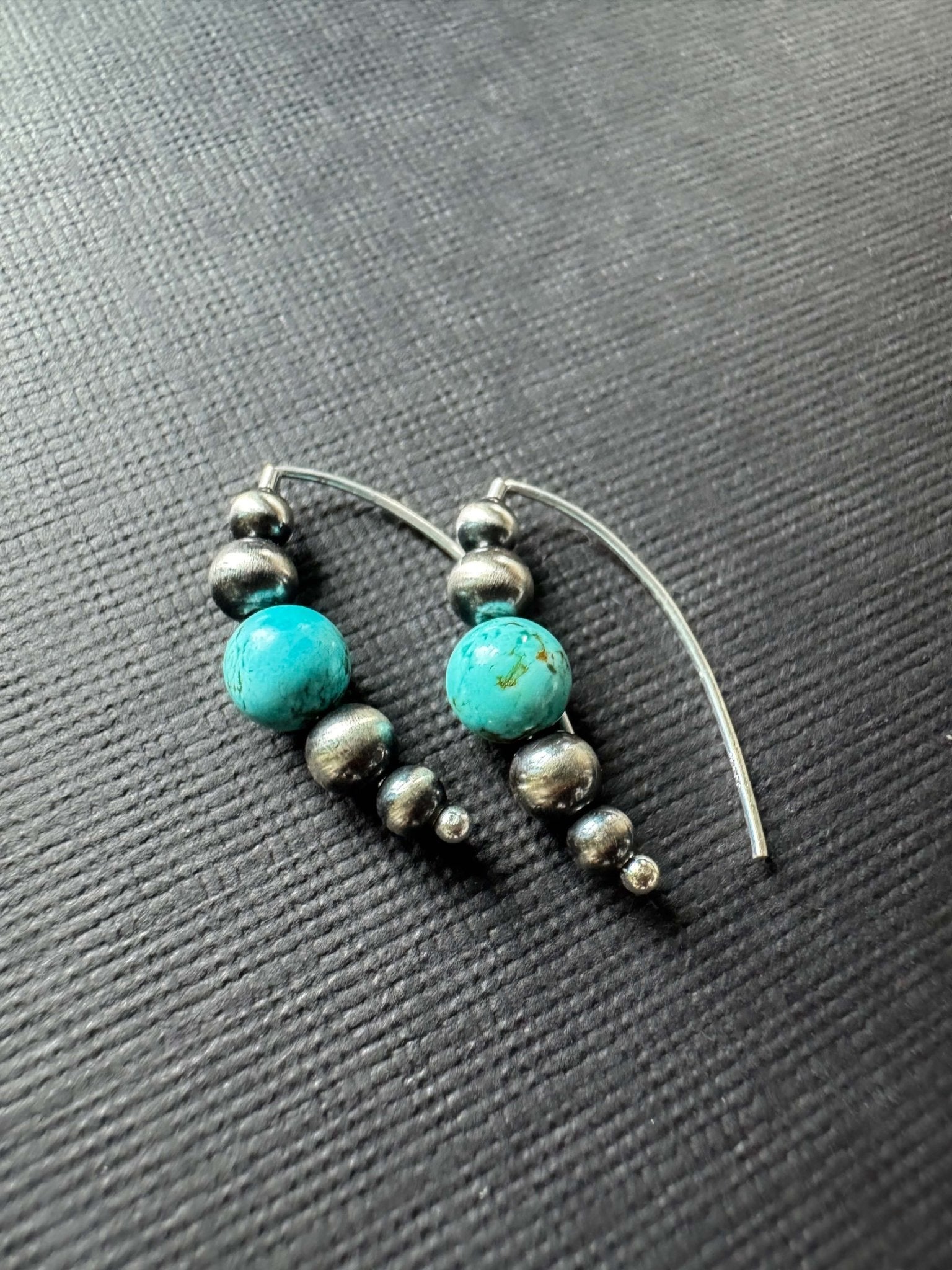 Small Beaded Style Threader Earrings with Turquoise - LeSilveStone