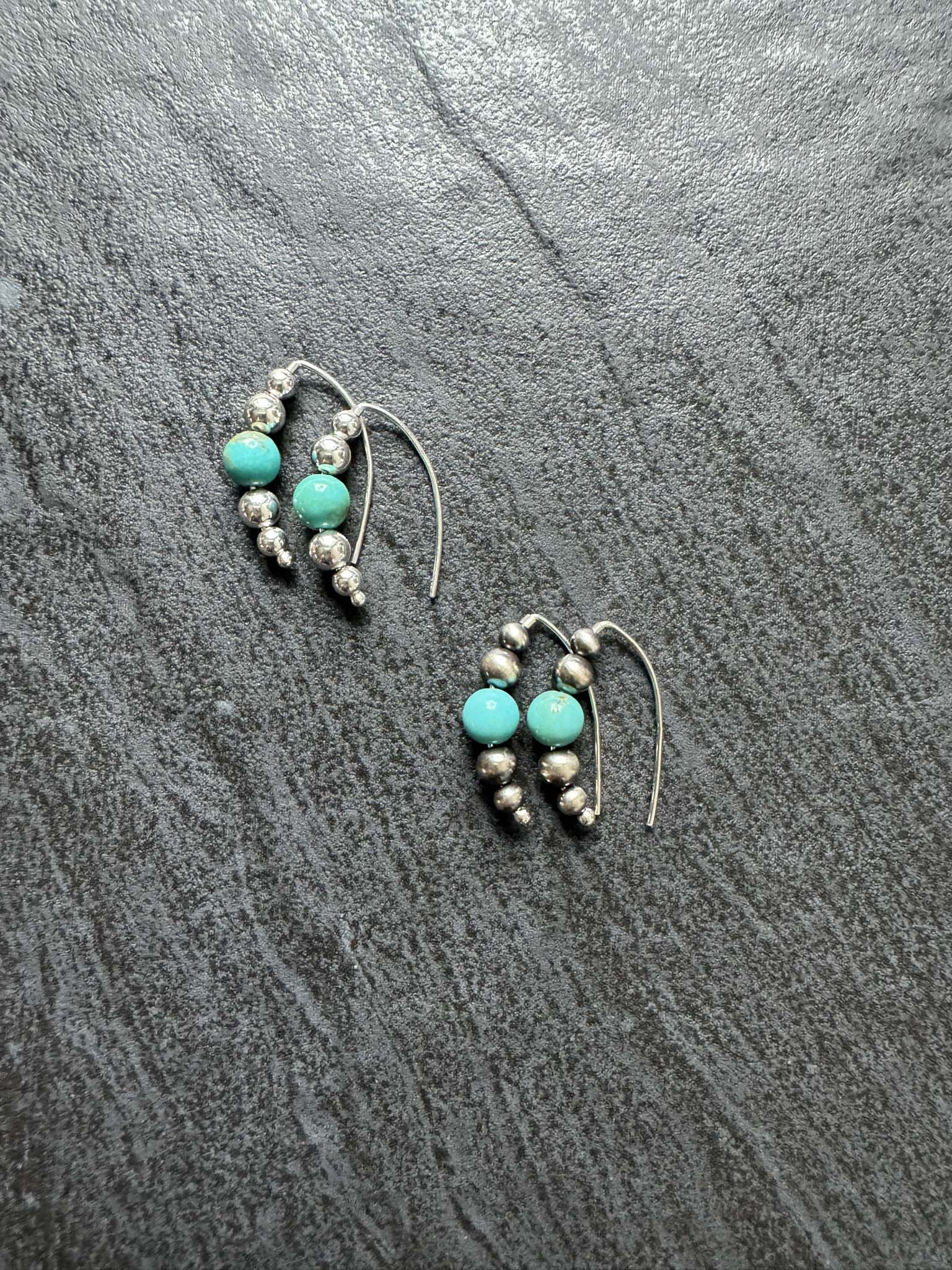 Small Beaded Style Threader Earrings with Turquoise - LeSilveStone
