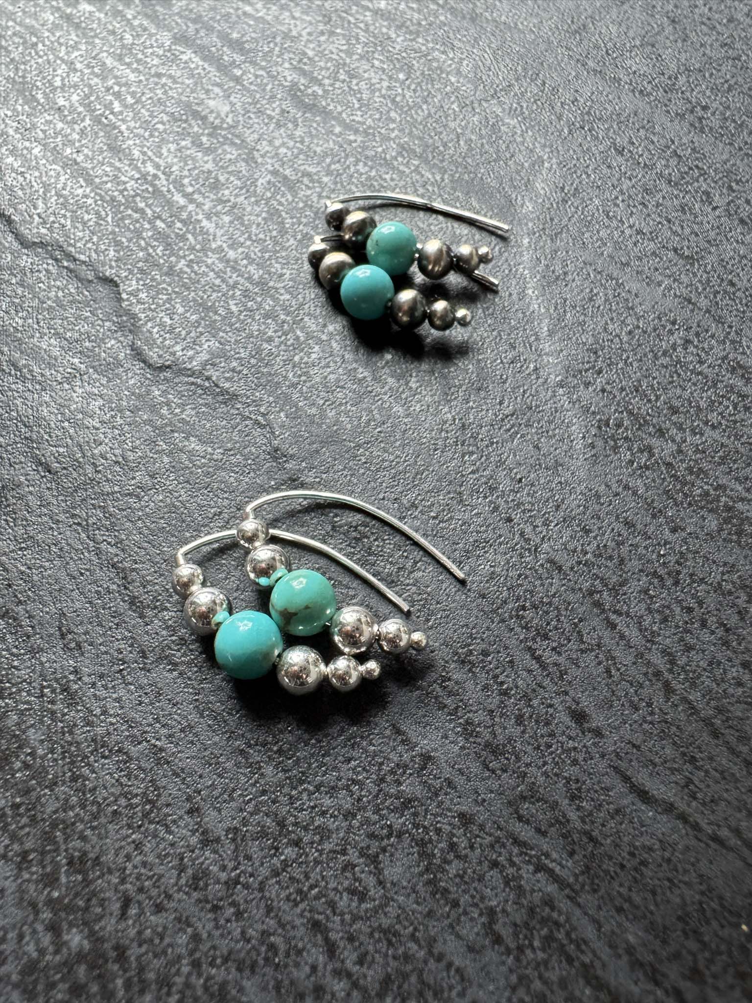Small Beaded Style Threader Earrings with Turquoise - LeSilveStone