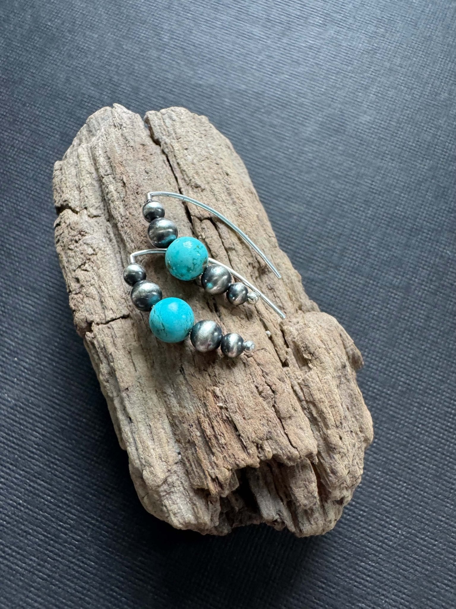 Small Beaded Style Threader Earrings with Turquoise - LeSilveStone