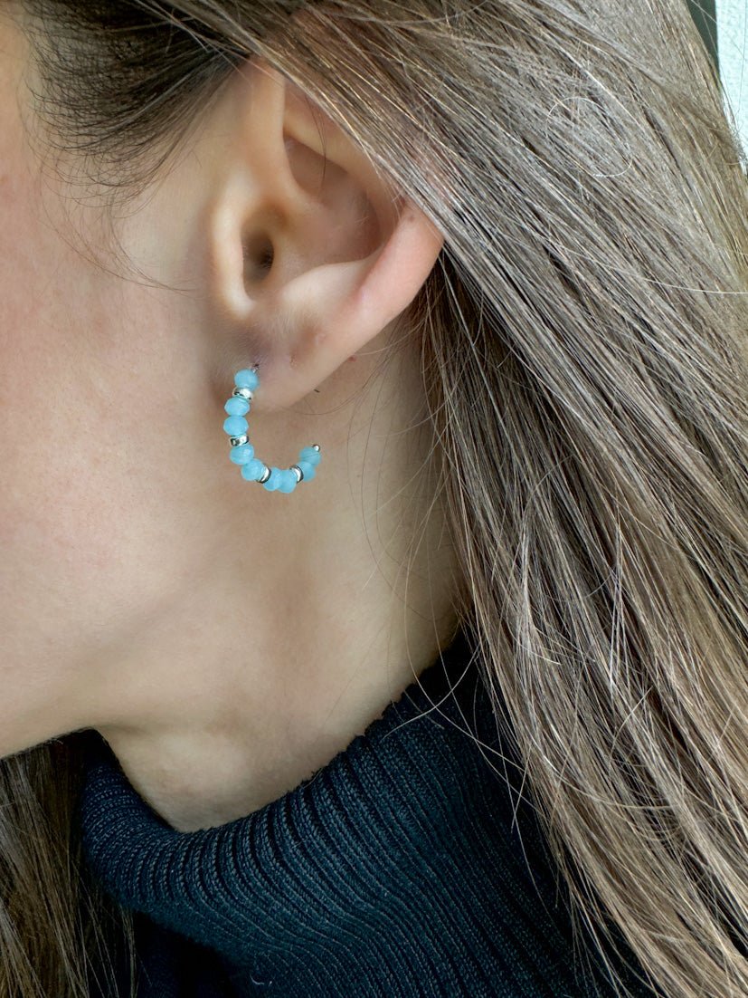 Small Blue Chalcedony Silver Hoop Earrings - LeSilveStone