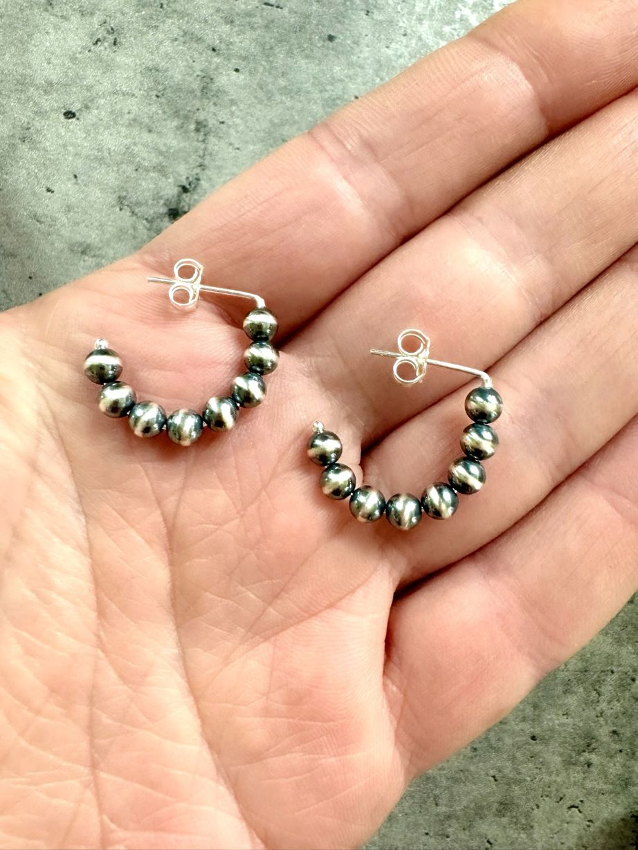 Small Dainty Western Pearl Hoop Earrings sterling silver western jewelry  - LeSilveStone