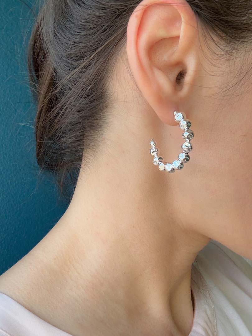 Medium Baroque Bead Chunky Hoop Earrings