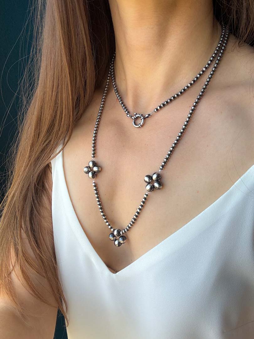 Triple Clover Navajo Pearl Style Necklace - LeSilveStone