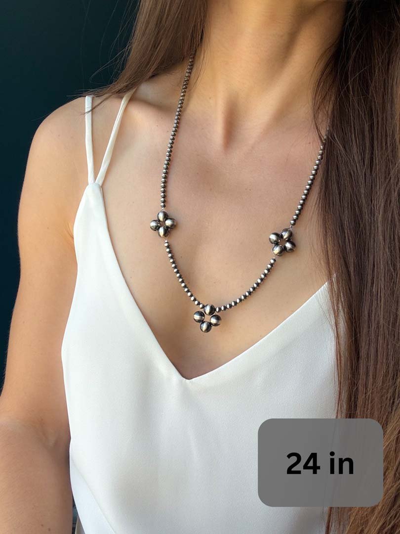 Triple Clover Navajo Pearl Style Necklace - LeSilveStone