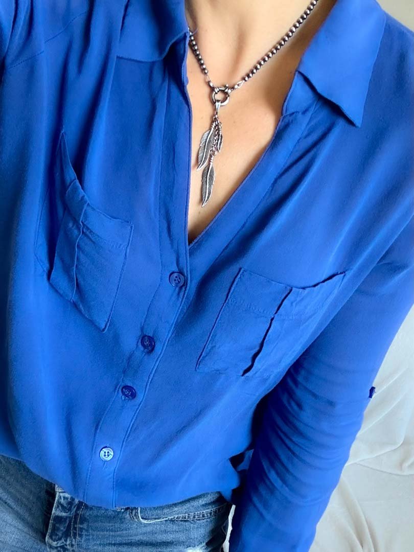 Triple Feather Pendant Navajo Pearl Style Necklace - LeSilveStone