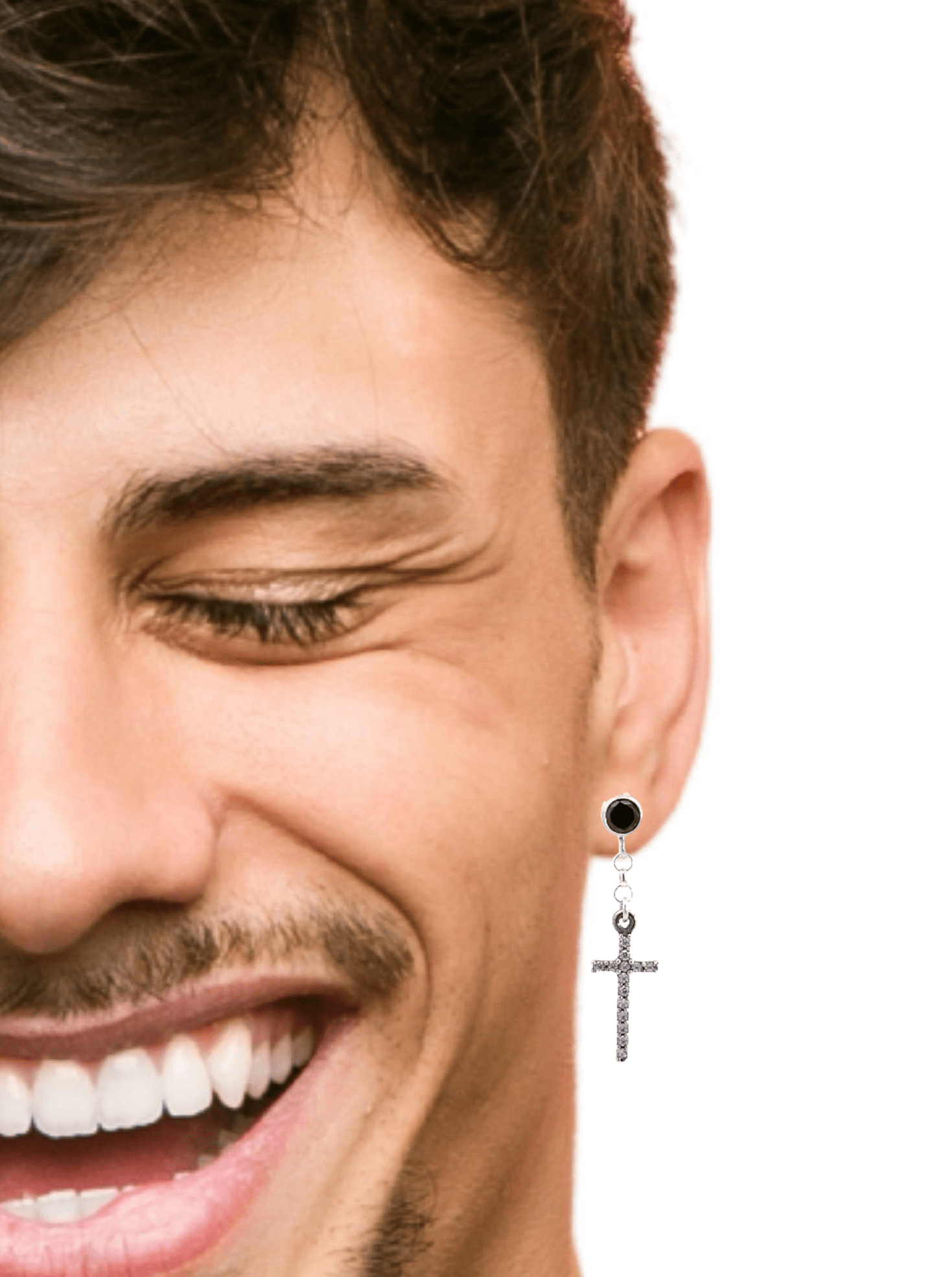 Black Cubic Zirconia Diamond Stud Earrings With Dangle Cross - LeSilveStone